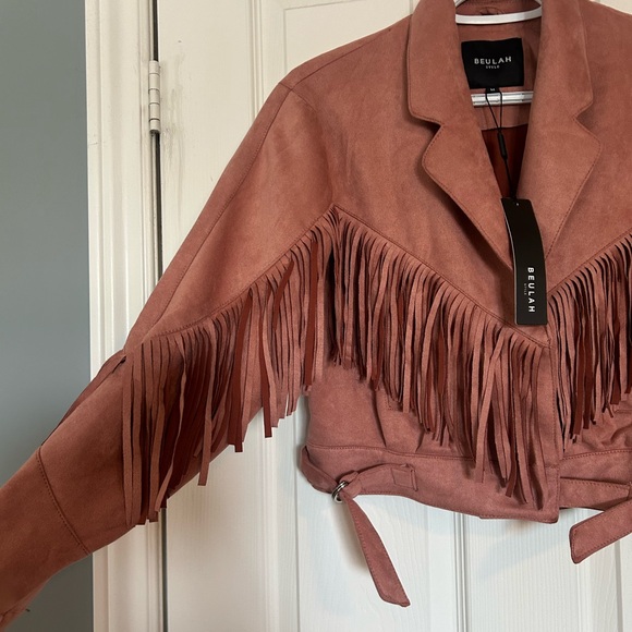 Beulah Women's Suede Fringe Blazer - Rust - Picture 4 of 5